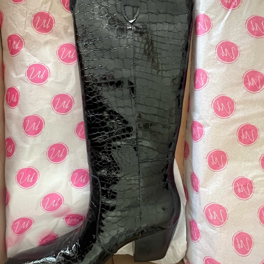 Matisse Black Croc-Patterned Heeled Boots